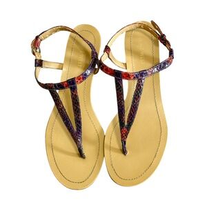 Nine‎ West Womens Snakeskin Embossed T-Strap Flat Sandals Purple Red Size 8.5M